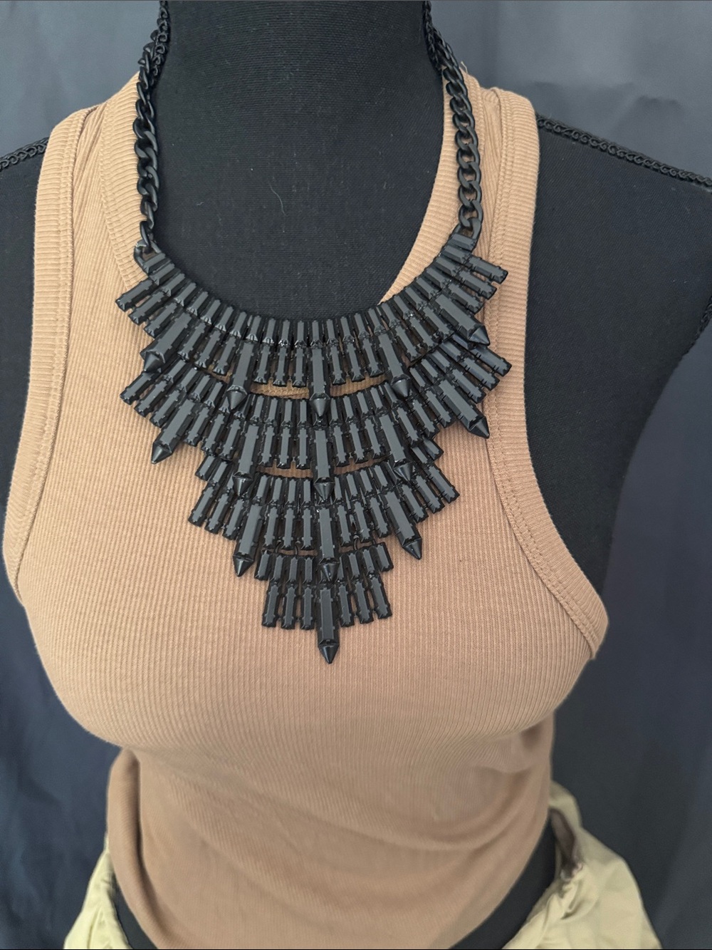 Black Layered Fringe Statement Necklace for Women